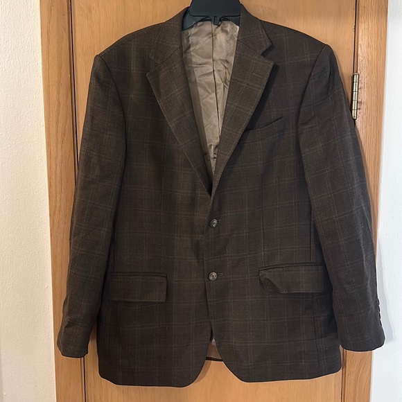 Oscar de la Renta Men’s Plaid Lambswool Blazer Jacket Brown Size 42R